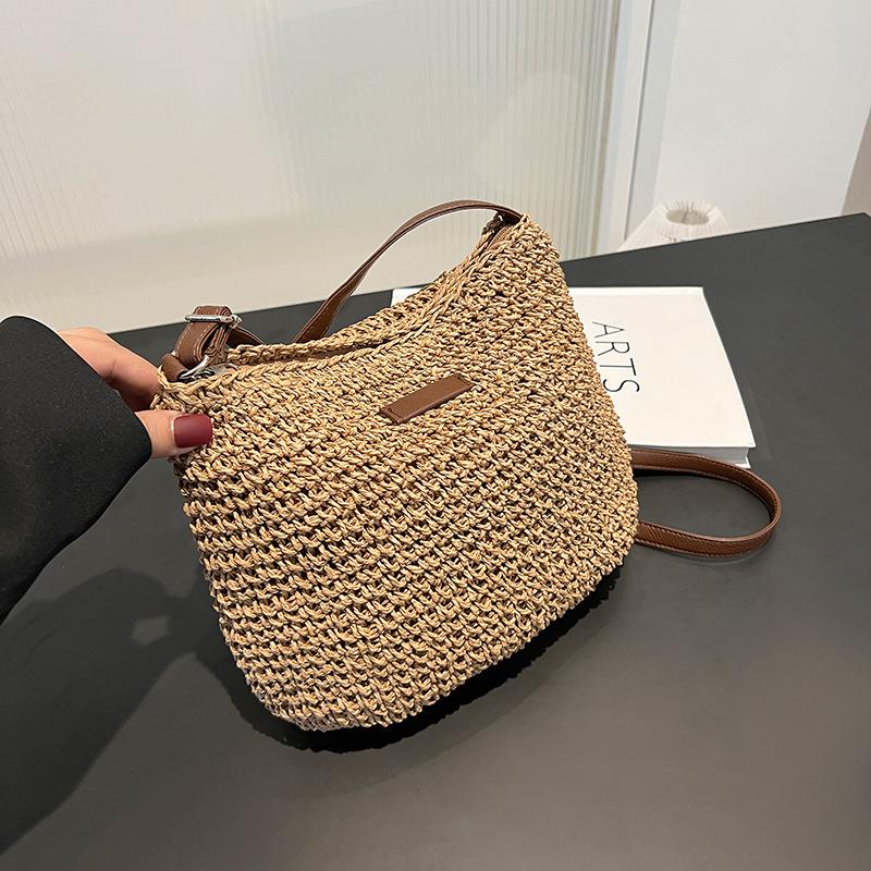 

Соломенная сумка женская 2025 лето новая сумка-ведро универсальная сумка-мессенджер пляжная сумка соломенная сумка плетеная сумка хаки