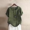 2024 Women's European & American Fashion Short Sleeve Casual Cotton Linen Top with Button Detail