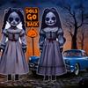 2-pack 2D Halloween-dekorationer, Läskig Spökflicka Docka Trädgårdsstolpar för Utomhusträdgård, Spökhus Markinsättningsskyltar