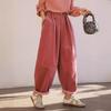 Retro Corduroy Lantern Pants with Ribbed Texture - Literary Style