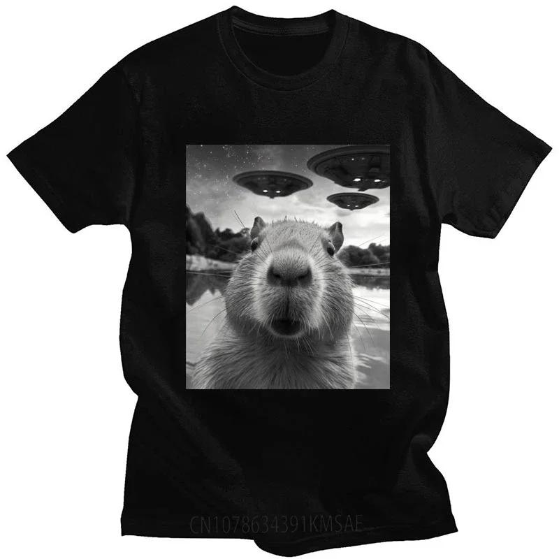 Unisex Funny Capybara Selfie With Eggs Graphic Plus Size Cotton Short Sleeve Streetwear Tee