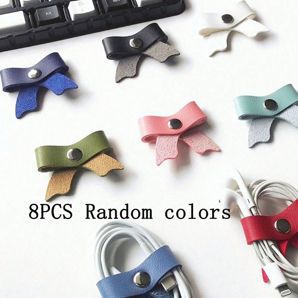 3/6/8PCS Cord Organizer, Leather Cable Management, Cable Straps, Earphone Winder, Storage Straps for Electronics