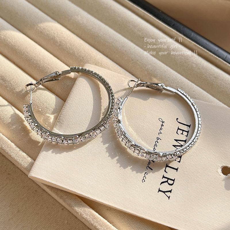 

S925 Silver Zircon Large Hoop Earrings: Elegant, Luxurious, Niche Design A1448 срібний