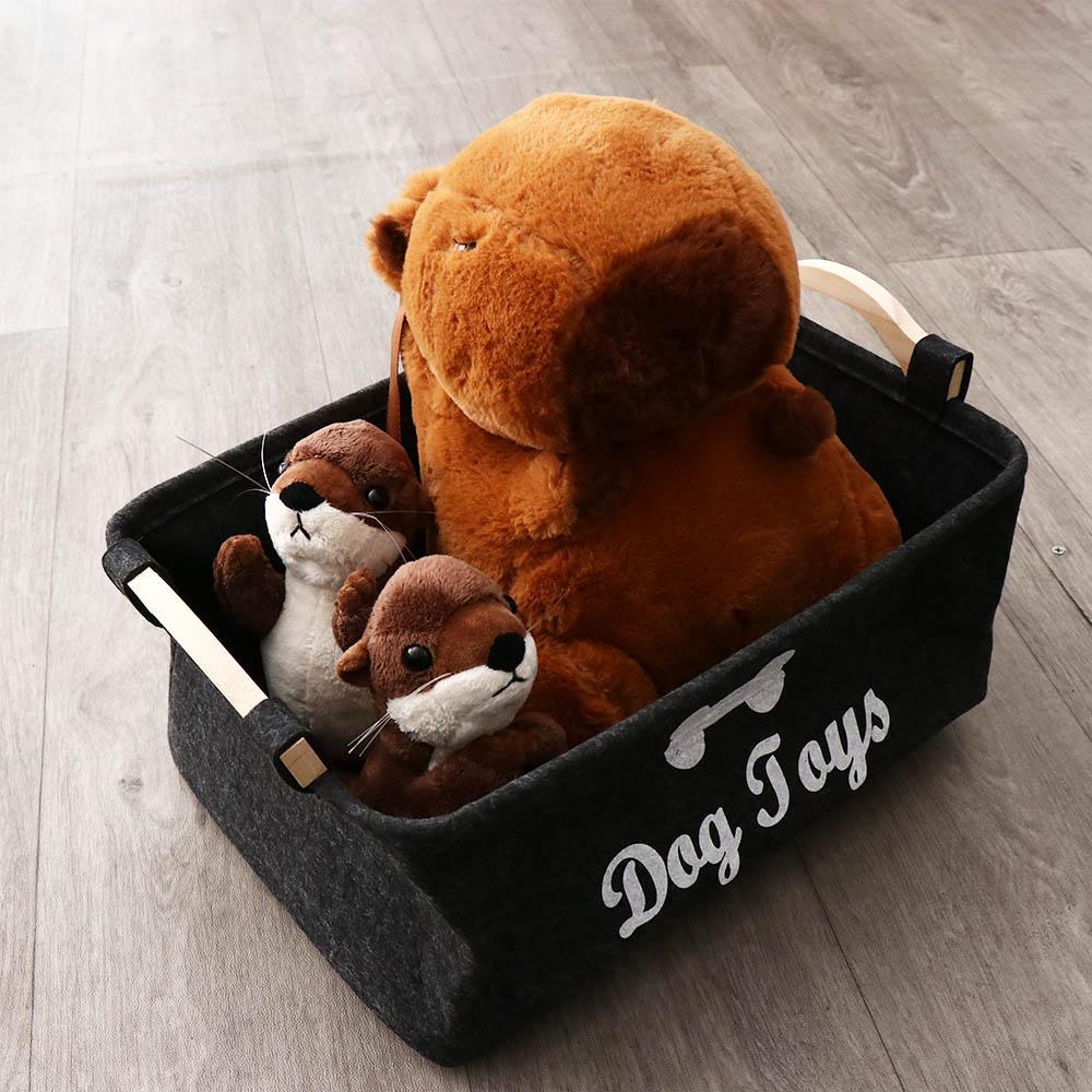 Felt Pet Toy Bin Box Cartoon Pattern Foldable Pet Toy Organizer Dog Toy Storage Basket  Clothing
