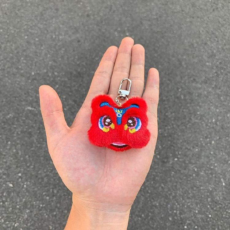 Chinese Lion Keychain Plush Lion Dance Keyring for Car Keys Backpack Ornament