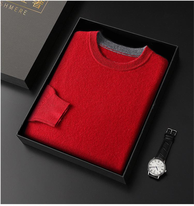 

Men s Color Block Round Neck 100% Australian Wool Sweater - Autumn/Winter Business Casual Knit Base Layer S - 90-110 jin червоний