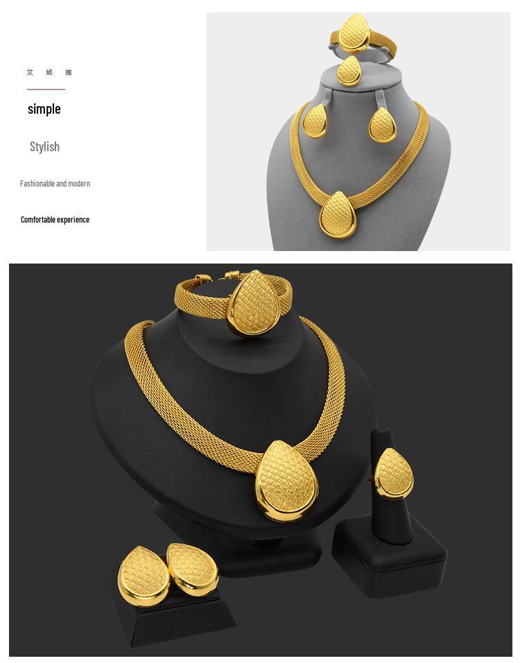 24K Dubai Gold Bridal Jewelry Set: Necklace, Bracelet, Earrings, Ring for African Women