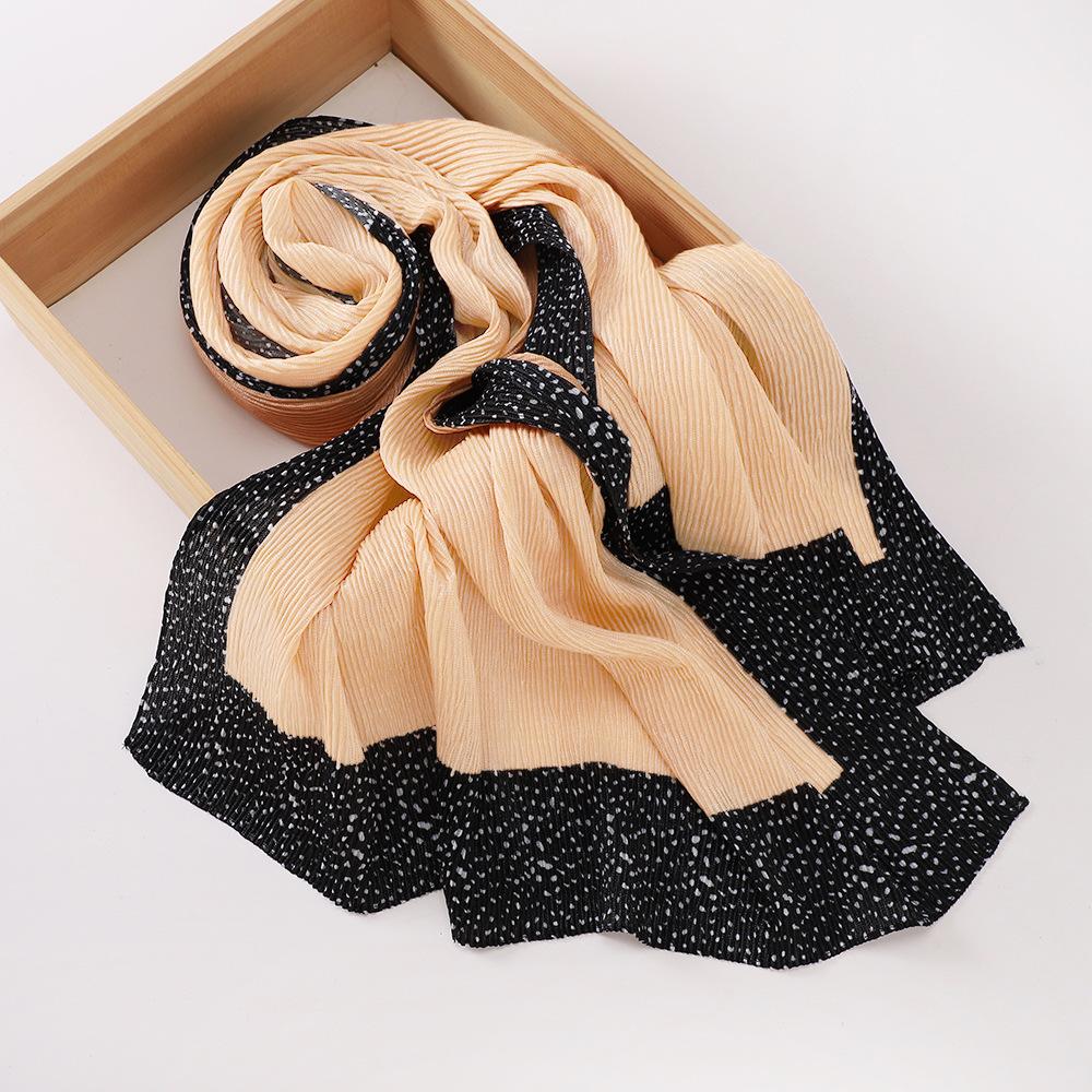 New women's bag head printed yarn scarf, Malaysian wrinkled splicing fashion package headscarf
