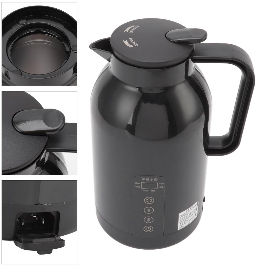 Car Heating Cup Portable Stainless Steel Electric Water Kettle for Tea Coffee Black 1300ML Car Heating Cup Portable Water Boiler