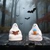 2 Pcs Sitting Ghost Ornaments Reading Holding Potted Plant Statue Figurine Resin Ghost Halloween Decor
