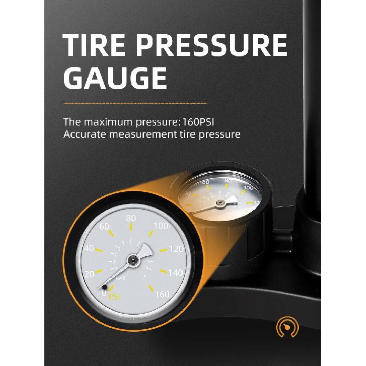WEST BIKING Bicycle Pump 160PSI Road Mountain Bike Steel Air Pump with Gauge Presta Schrader Valve Tire Inflator Cycling Tools