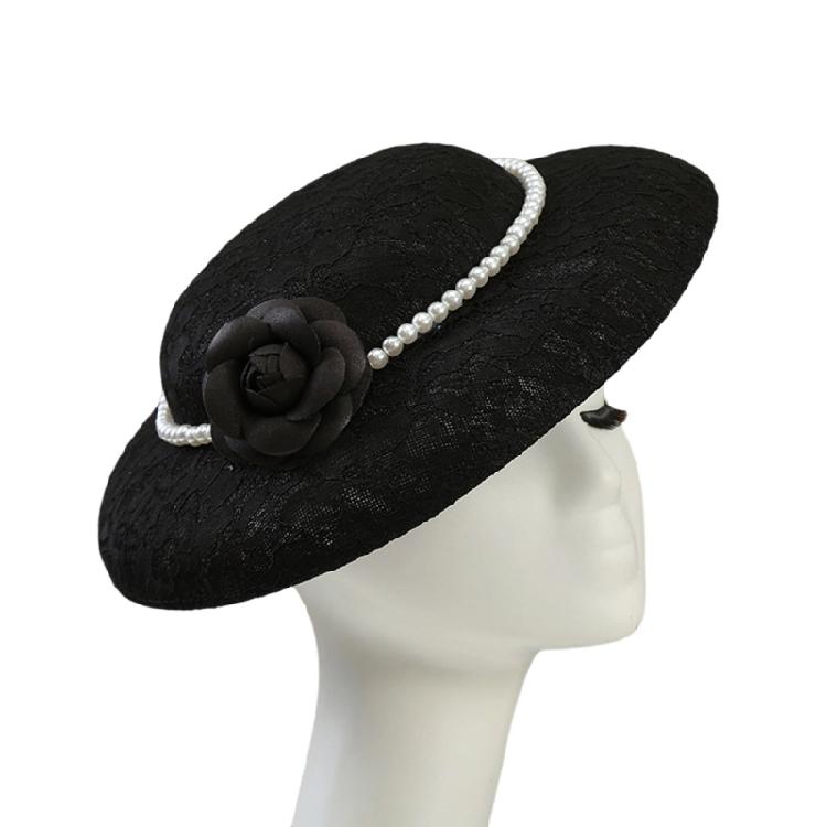 Elegant Pearls Decorated Hat Breathable Linen Stylish Lace Embroidered Bucket Hat For Outdoor Photography