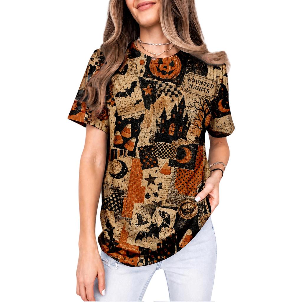 Men's and Women's Halloween T-Shirt with Cute Pumpkin Pattern for Holiday Parties
