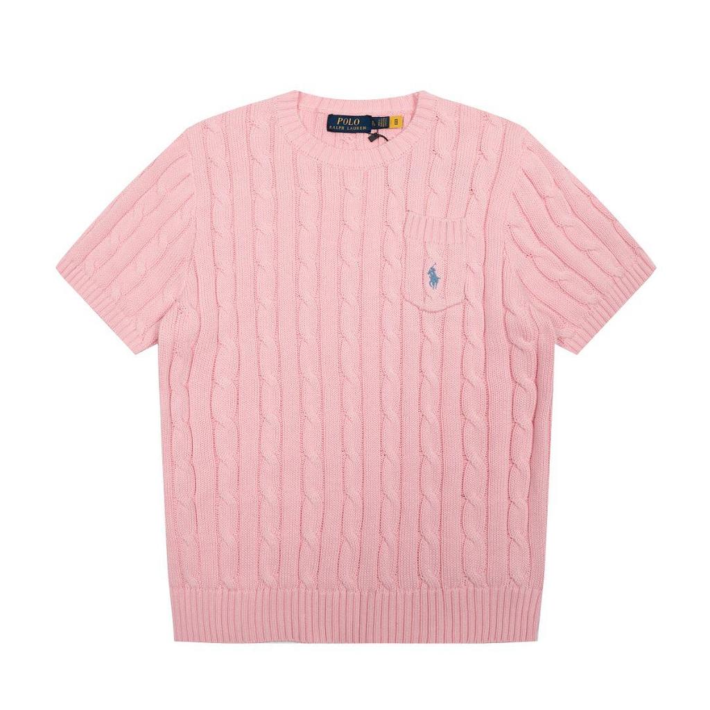 Unisex Rundhalsad Stickad Topp med Broderad Liten Häst och Ficka – Lös Passform, Högkvalitativ Parstil Kortärmad