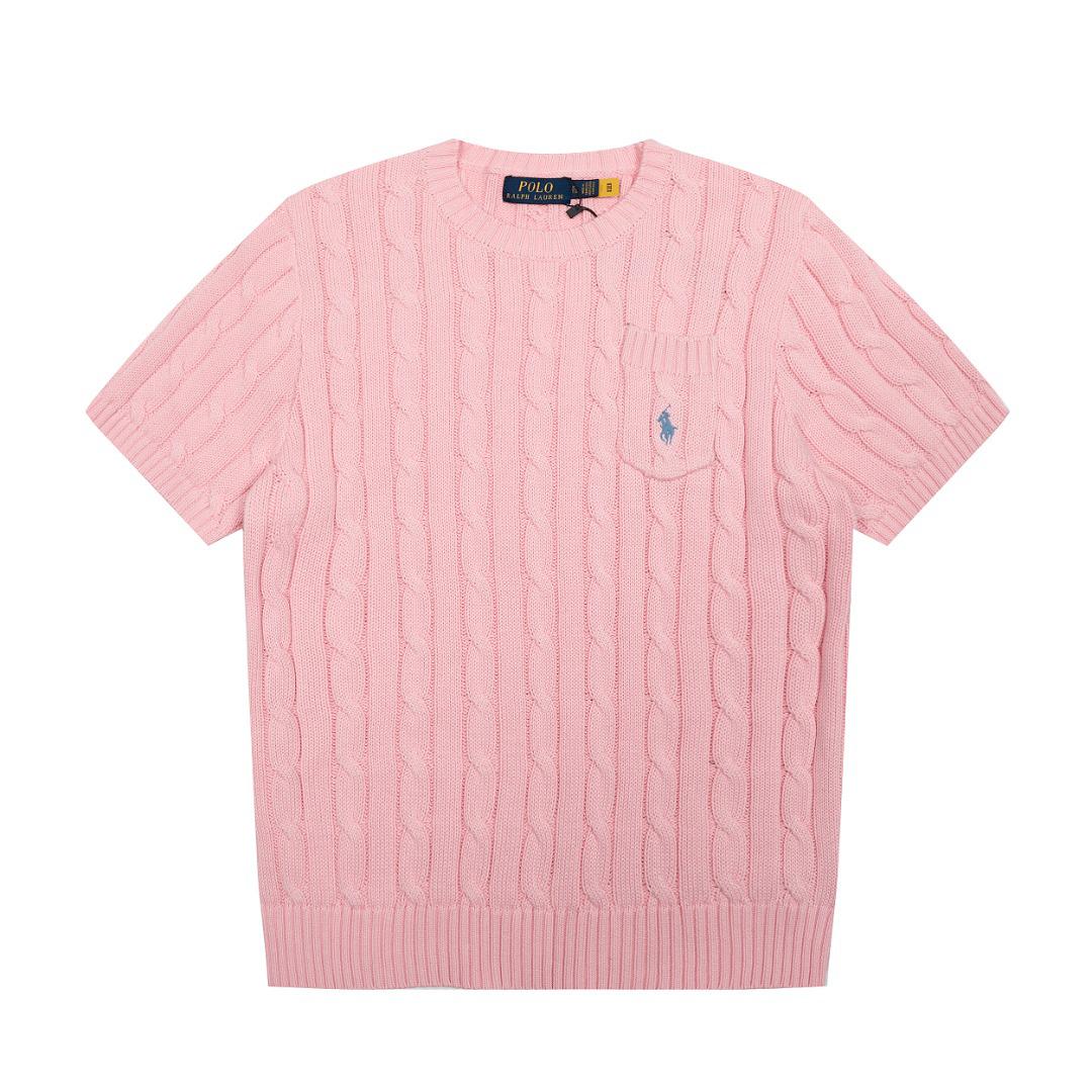 Unisex Round Neck Knit Top with Embroidered Small Horse and Pocket Loose Fit High-Quality Couple Style Short Sleeve Medium 3230₽