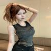 Plus Size Women's Sweet Cool Hot Girl Mesh Stitching Denim Vest Fashionable Chic Temperament Sleeveless Top
