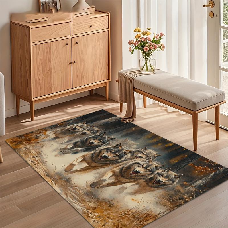 

New Arrival Artistic Oil Painting Wolf Pack Area Rug Non Slip Soft Floor Carpet for Living Room Bedroom Nursery Entryway Decor 40cm x 60cm