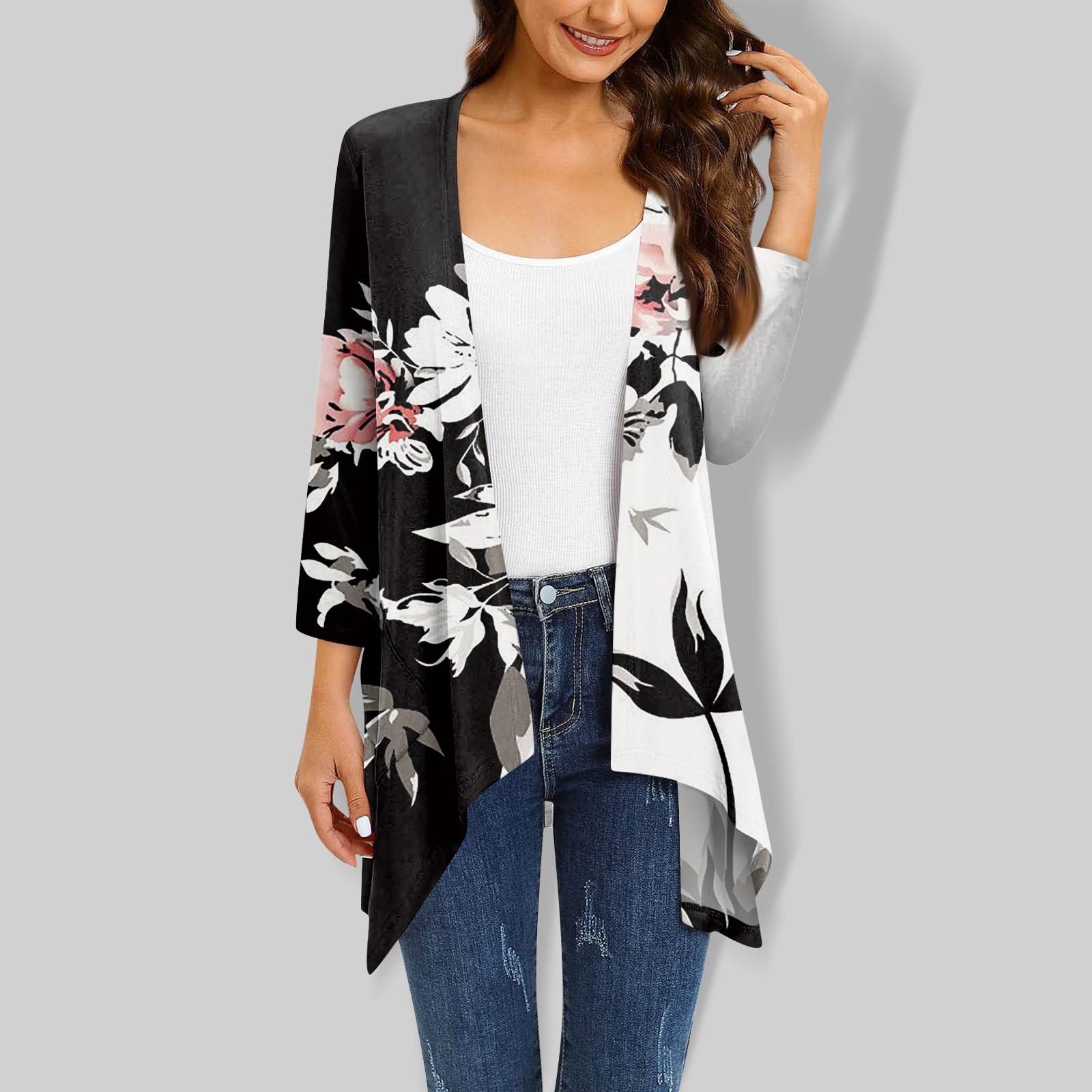 

Женский кардиган неправильной формы с градиентным принтом и рукавами три четверти, куртка с карманами XXXL чёрный