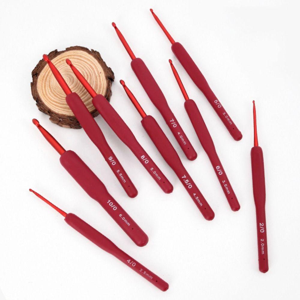 Cushioned Handles Red Soft Rubber Grip Premium Aluminum Knitting Needles Crochet Hooks Mom's Gift