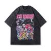 Vintage Street Cartoon Print Oversize Old Short-Sleeved T-Shirt Men'S And Women'S Hip Hop Loose Half-Sleeved Tee Shirt