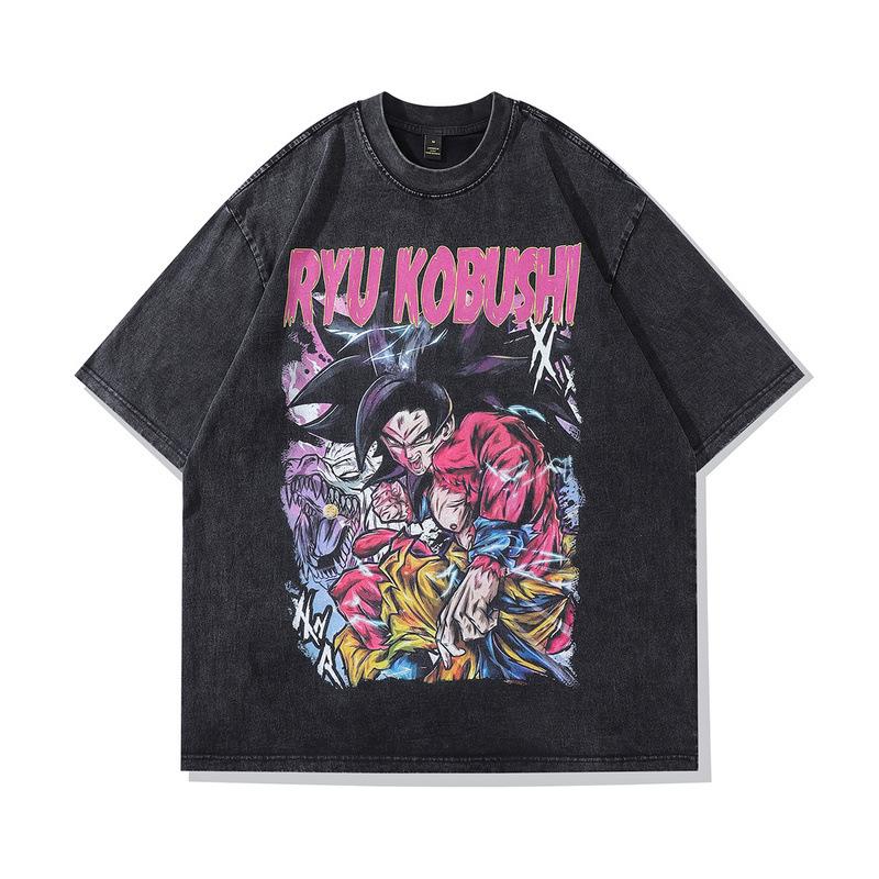 Vintage Street Cartoon Print Oversize Old Short-Sleeved T-Shirt Men'S And Women'S Hip Hop Loose Half-Sleeved Tee Shirt
