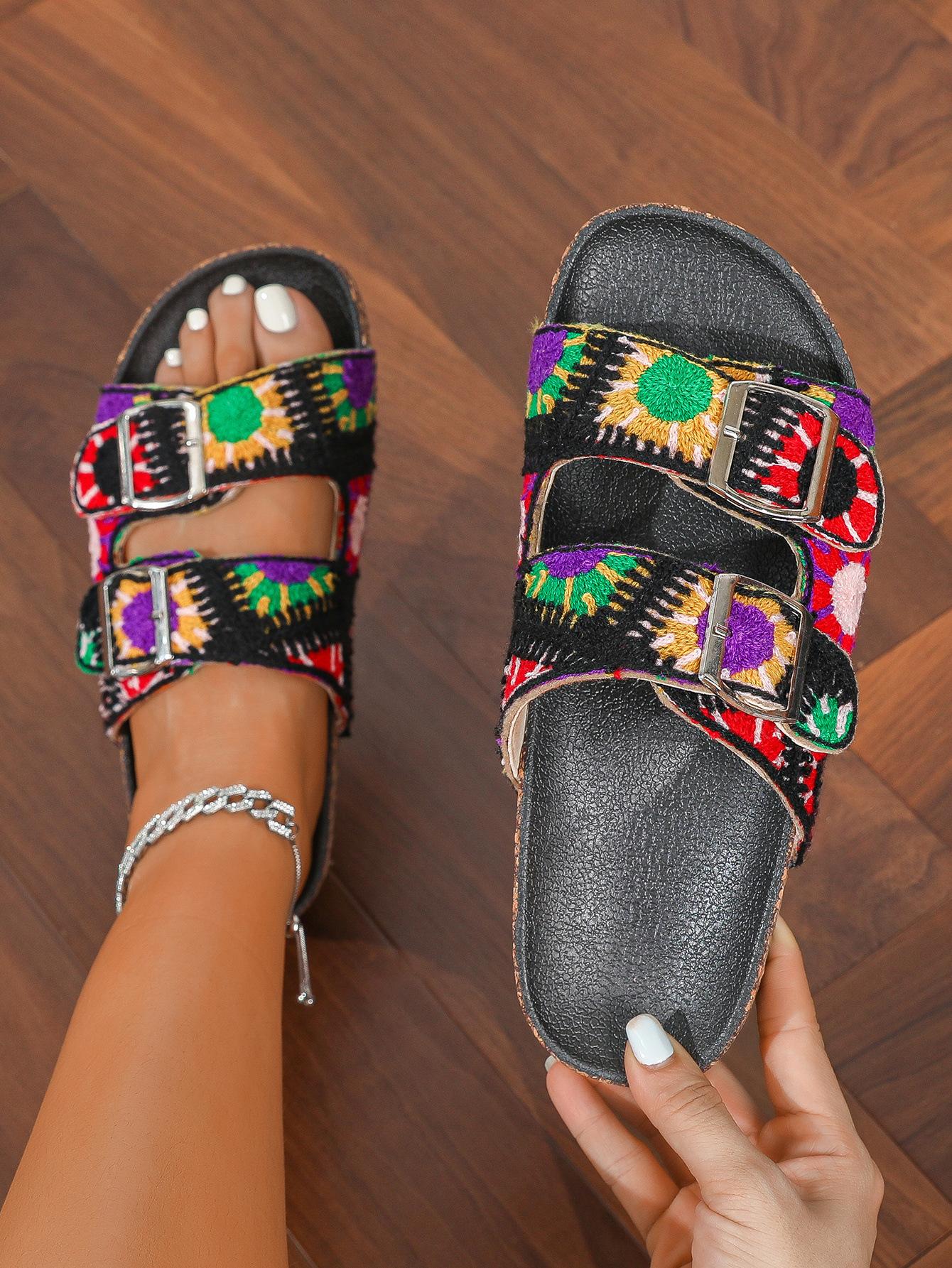 

Летние новые женские туфли Ken с двумя ремешками и пряжкой на пробковой толстой подошве, универсальная мягкая подошва, устойчивая к истиранию 43