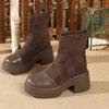 New Women'S Platform Boots For Petite- Chunky Heel Ankle Boots With Rear Zipper , Retro Style Fall/Winter Booties