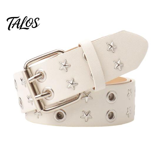 Casual Jeans Accessory 105cm Studded Punk Belt for Women, Faux Leather Grommet Waist Rock Band with Double Prong Buckle, Edgy Jean Music Festival