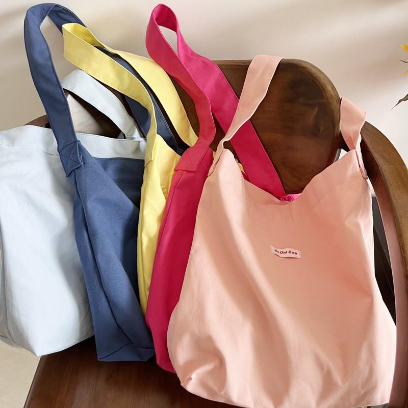 Cream Candy Canvas Bag Ins Wind Dopamine Solid Color Casual Shoulder Underarm Student Schoolbag