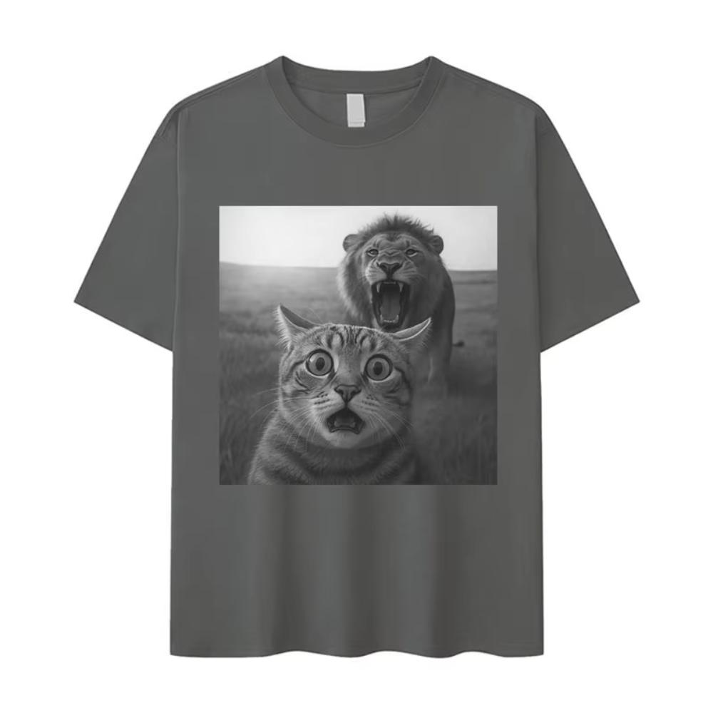 Humor Cat High Quality Print Shortsleeved Tshirt Mens Cozy Pop Oversized Tshirts Summer Casual Y2K Tops Hot Sale Streetwears