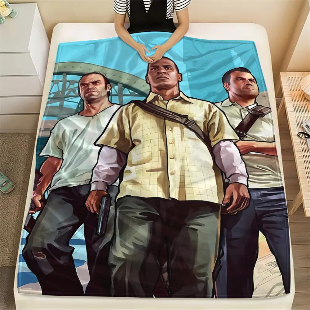 1 ks Flísová deka s potiskem Grand Theft Auto, Vysoce kvalitní, Pro všechna roční období, Domácí dekorace, Teplo a pohodlí, Perfektní jako vánoční dárky