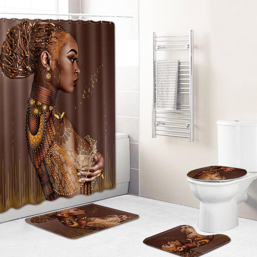 African American Women'S Bathroom Non-Slip Floor Mat, Shower Curtain Combination Carpet, European And American Wind Explosion Female Fixed Zhi