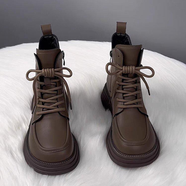 

Женские ботинки Мартина из мягкой кожи на флисовой подкладке - 2024 Осень/Зима Теплые ботильоны на толстой подошве с плоской подошвой и универсальным утолщенным хлопком. 40