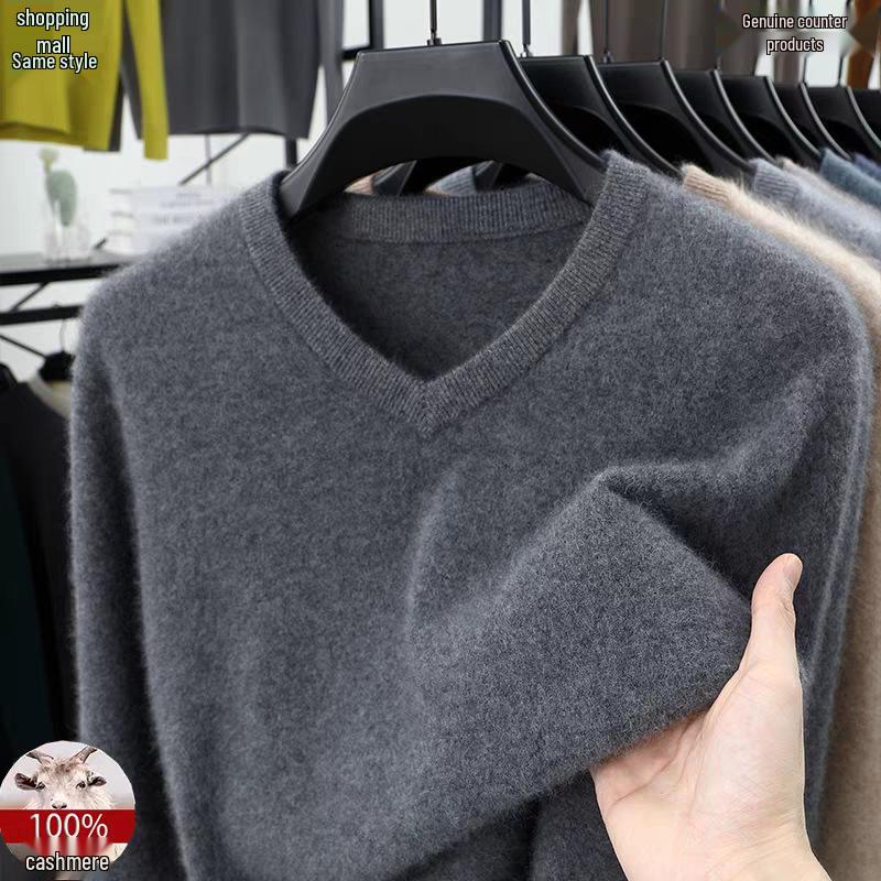 Men's Thickened Wool V-Neck Cashmere Sweater - Warm Winter Base Layer for All Ages