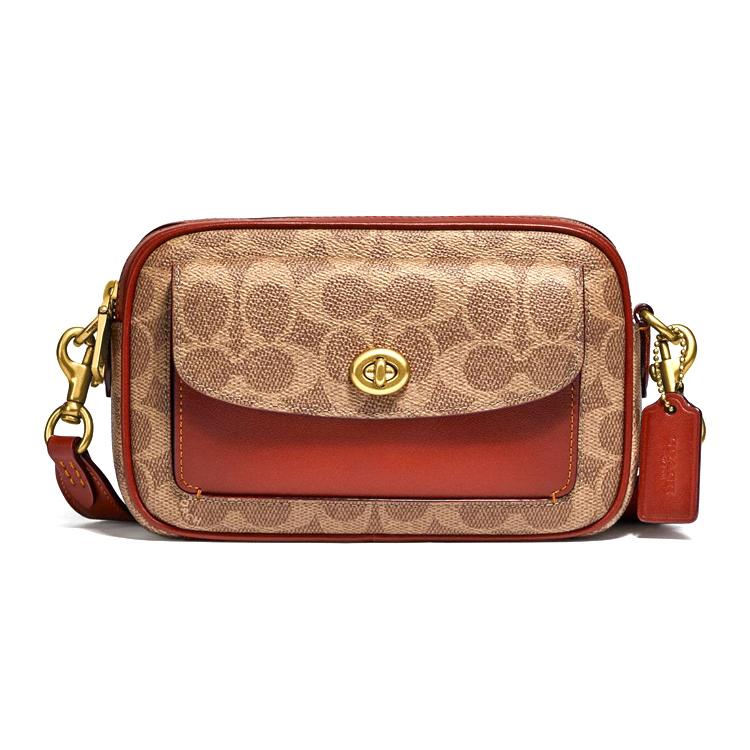 

Новая холщовая сумка-камера COACH Willow с кожаной отделкой, сумка на плечо, сумка кроссбоди, маленький размер, женская, красно-коричневая C0694-B4NQ4 20.1*7.1*13.0CM