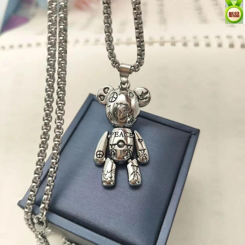 New Simple Niche Creative Trend Movable Bear Pendant Necklace Hip Hop Men and Women Punk Couple Sweater Chain Female GiftJewelry