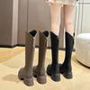 Winter Platform Height Increase Woman Knight High Boots Concise Thick Heel Shoes Stretch Slim Long Booties  De Muje