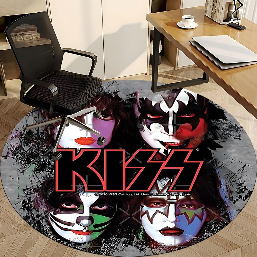 1PC KISS Band Merchandise Office Round Rug - Perfect for Office or Study Decor, Machine Washable, Non-Slip Backing, Decorative Floor Mat