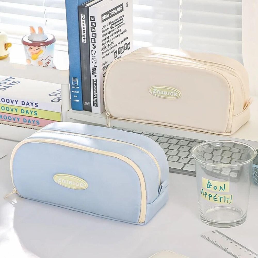 Large Capacity Pencil Bag Simple Design Double-layer Pencil Case Stationery Storage High-value