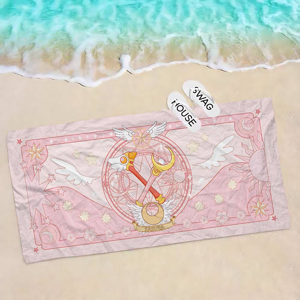 Cardcaptor Anime Sakura Microfiber Printed Beach Towel Mountain Climbing Yoga Beach Swimming Running Absorbent Soft Towel