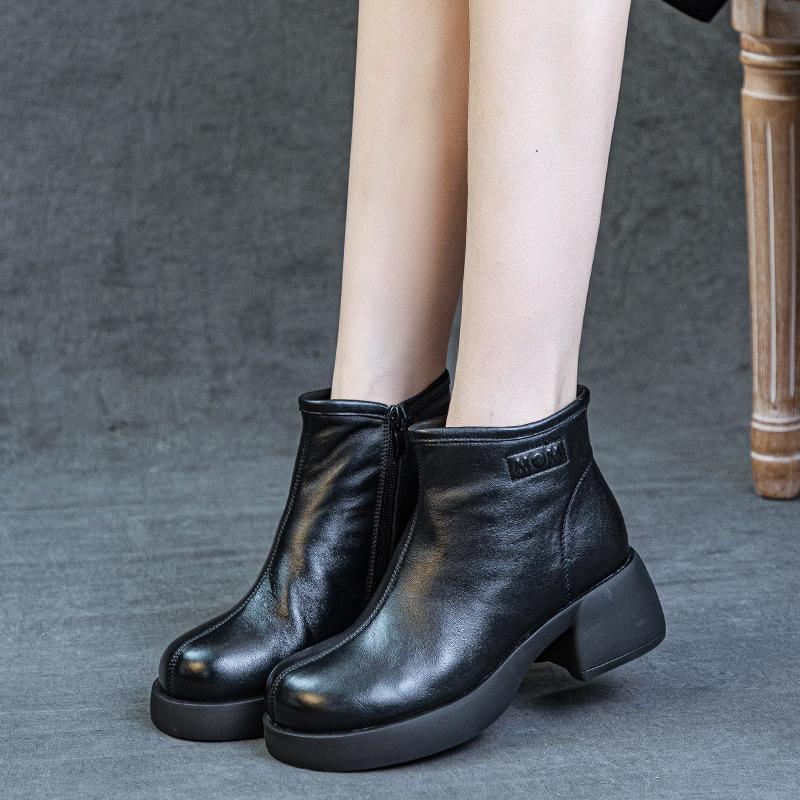 Fashion 5cm Cow Genuine Leather Autumn Platform Wedge Round Toe Chelsea Ankle Boots Chimney Women Ladies Moccasins Spring Shoes