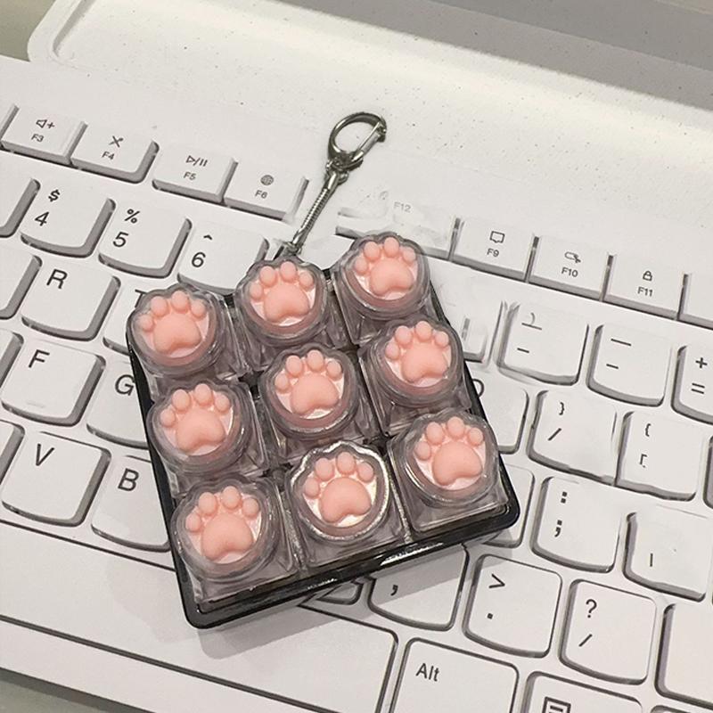 Cat Pawl 9 Keyboard Relaxation Keychain With Led Bag Charm For Adults Teen Counter Stress Finger Fidgeting Keyboard Games Key Chain