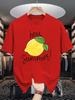 Unisex Crew Neck Tee Hey Summer Lemon Fruit Hand Drawn Print Soft Cotton Loose Short Sleeve Summer Casual Male Streetwear Tops