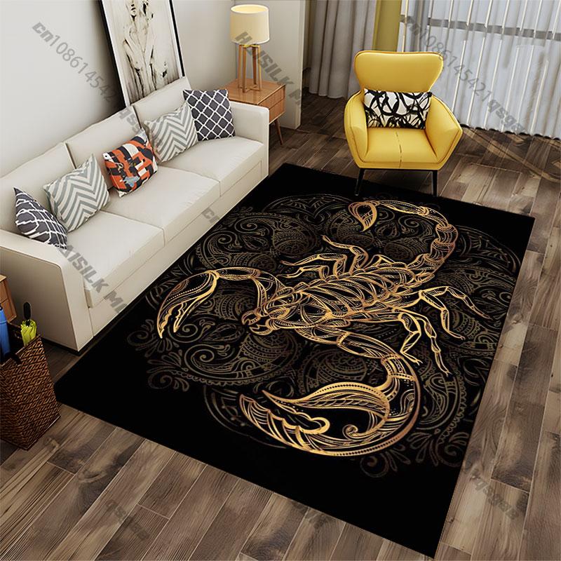 Golden ornamental scorpion design carpet Yoga living room room decor children's crawling mat doormat area rug games mat