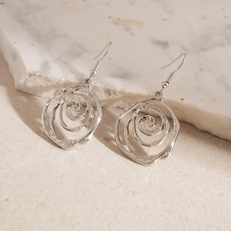 

Europe and America Metal Spiral Hook Earrings for Women Personality Circular Hollow Earrings Gothic Party Zircon Gifts медный