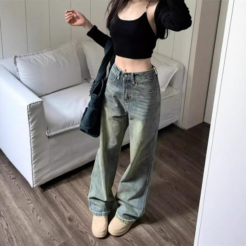 Comfortable Straight High-street Big Size Wide-legged Jeans Female Spring Retro Small People Dragging Trousers Jeans for Women Long Denim Pants
