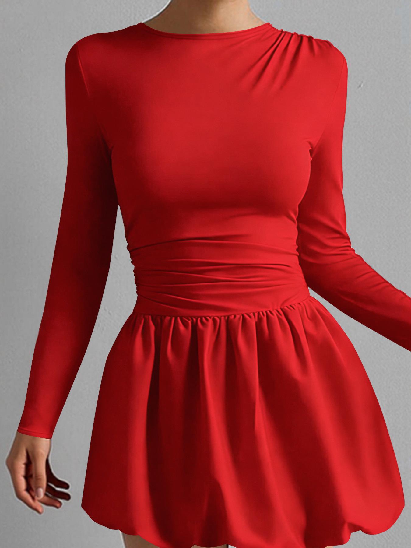 

Spring/Summer Sexy Solid Color Slim Fit Long Sleeve Dress - European & American Style Extra Small красный