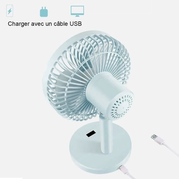 Ventilateur de Table - Bleu Claire - 2400 mAh - 4 Vitesses - Silencieux - USB