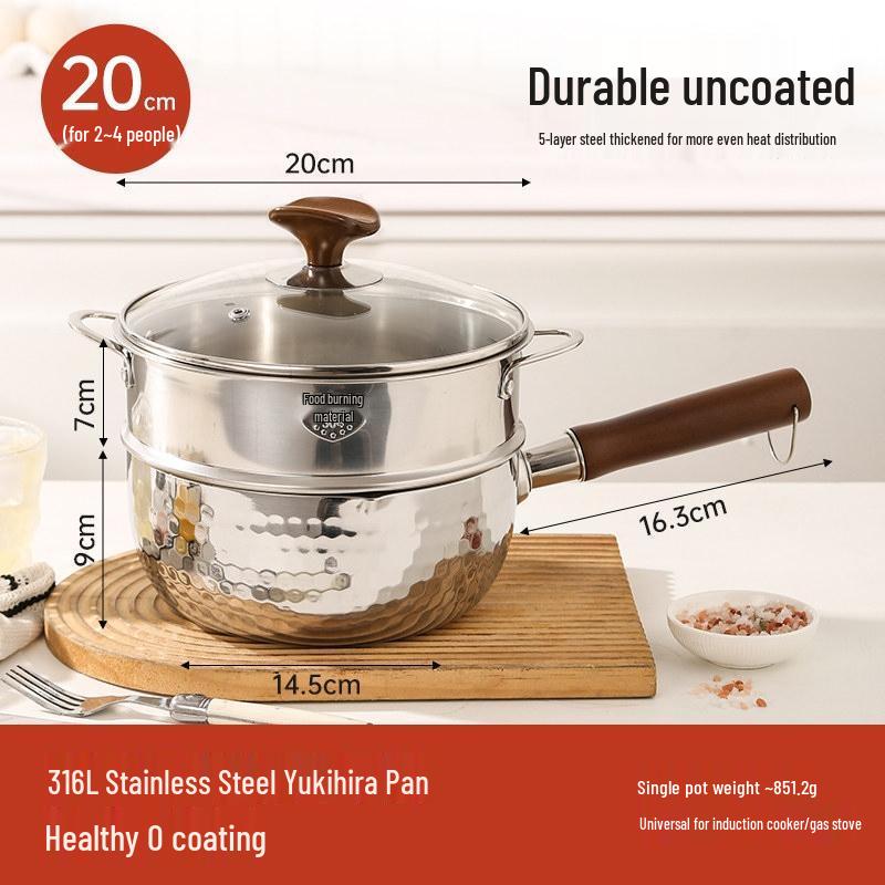 HANDUNYOU 316L Stainless Steel Yukihira Milk & Soup Pot