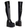 Wedge Women's Thigh High Boots Female Platform PU Leather Wedge Heeled Over the Knee Boot Red Black Long Fetish Shoes Large Size
